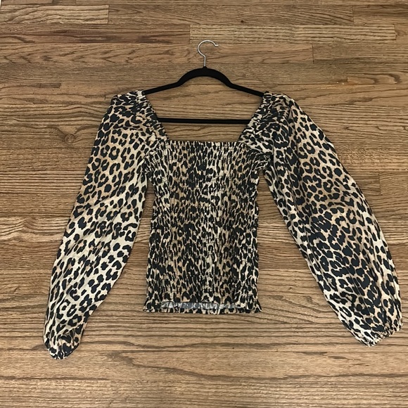 Ganni Leopard Poplin Top - Picture 3 of 5